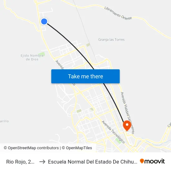 Rio Rojo, 2003 to Escuela Normal Del Estado De Chihuahua map