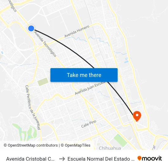 Avenida Cristobal Colón, 14501 to Escuela Normal Del Estado De Chihuahua map