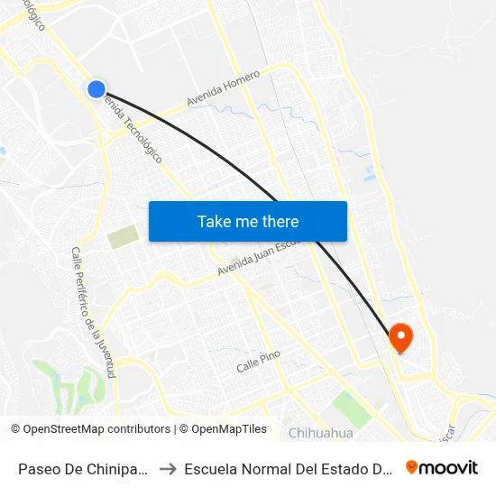 Paseo De Chinipas, 14301 to Escuela Normal Del Estado De Chihuahua map