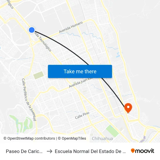 Paseo De Carichí, 501 to Escuela Normal Del Estado De Chihuahua map