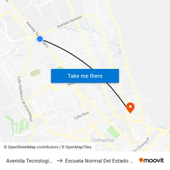 Avenida Tecnologico, 12301 to Escuela Normal Del Estado De Chihuahua map