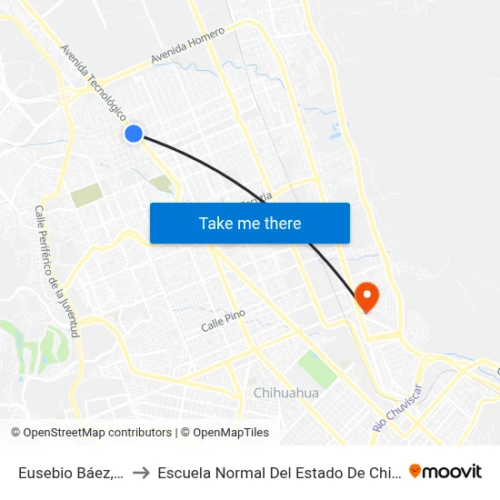 Eusebio Báez, 100 to Escuela Normal Del Estado De Chihuahua map