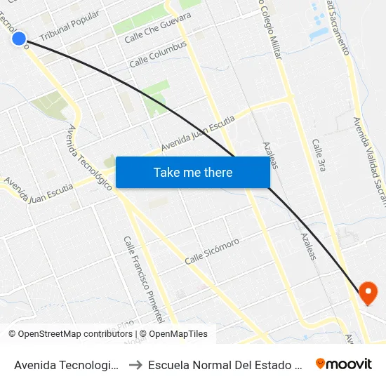 Avenida Tecnologico, 10700 to Escuela Normal Del Estado De Chihuahua map