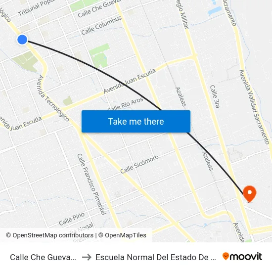 Calle Che Guevara, 392 to Escuela Normal Del Estado De Chihuahua map