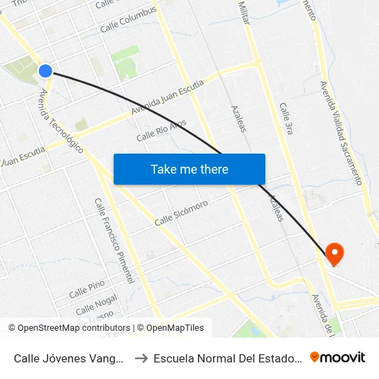 Calle Jóvenes Vanguardias, 362 to Escuela Normal Del Estado De Chihuahua map