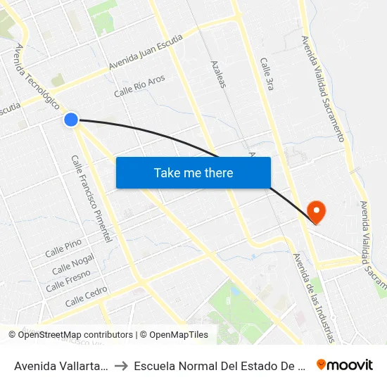 Avenida Vallarta, 5501 to Escuela Normal Del Estado De Chihuahua map