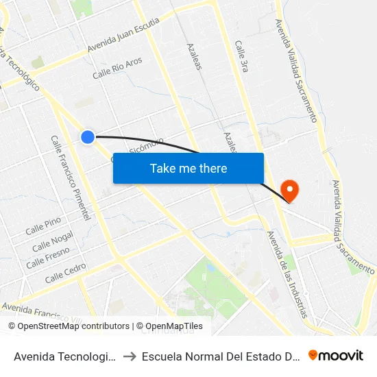 Avenida Tecnologico, 6101 to Escuela Normal Del Estado De Chihuahua map