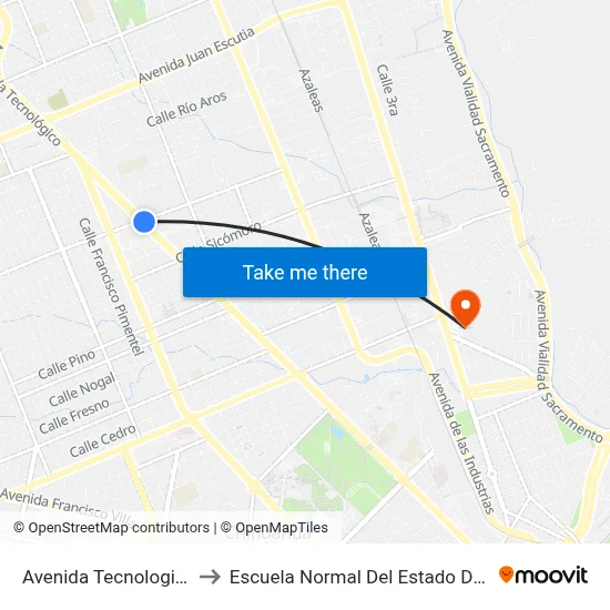Avenida Tecnologico, 5910 to Escuela Normal Del Estado De Chihuahua map