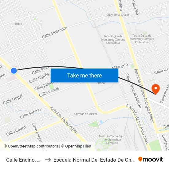 Calle Encino, 1727 to Escuela Normal Del Estado De Chihuahua map
