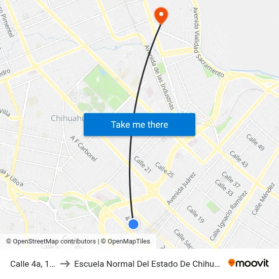 Calle 4a, 127 to Escuela Normal Del Estado De Chihuahua map