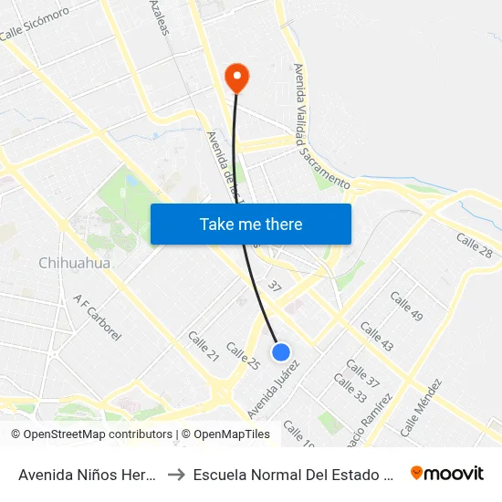 Avenida Niños Heroes, 2703 to Escuela Normal Del Estado De Chihuahua map
