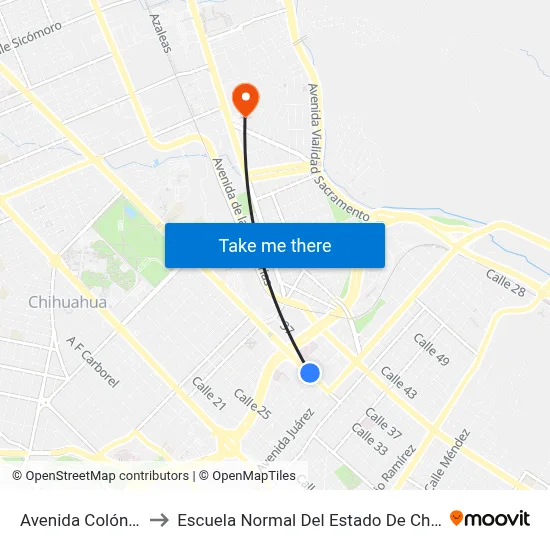 Avenida Colón, 307 to Escuela Normal Del Estado De Chihuahua map