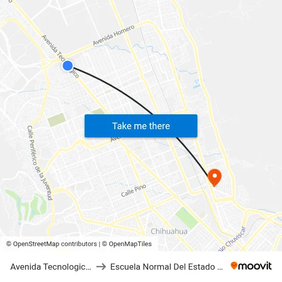 Avenida Tecnologico, 12102a to Escuela Normal Del Estado De Chihuahua map