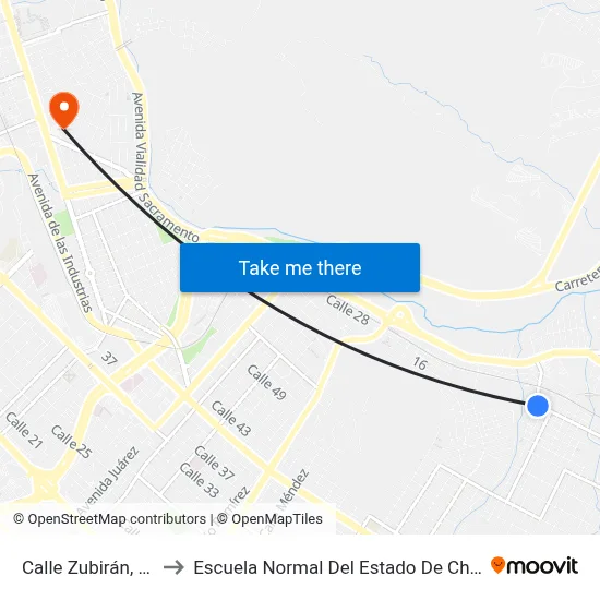 Calle Zubirán, 6503 to Escuela Normal Del Estado De Chihuahua map