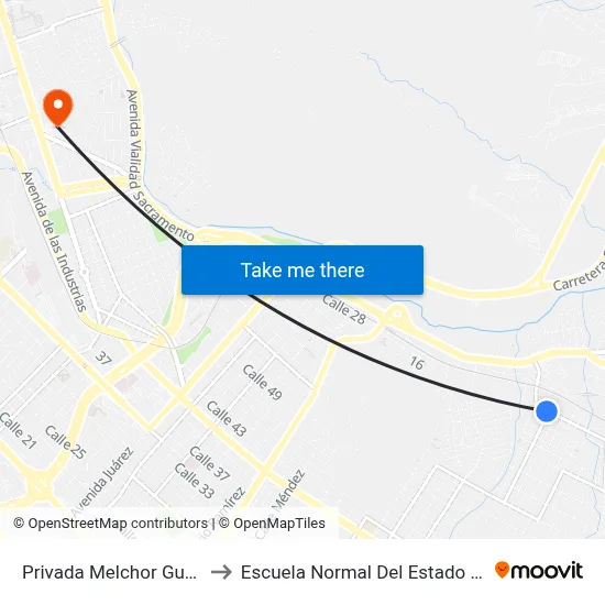 Privada Melchor Guaspe, 6507 to Escuela Normal Del Estado De Chihuahua map