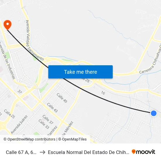 Calle 67 A, 6422 to Escuela Normal Del Estado De Chihuahua map