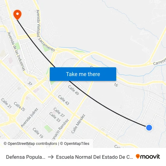 Defensa Popular, 111 to Escuela Normal Del Estado De Chihuahua map
