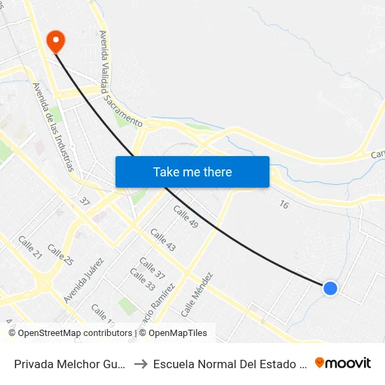 Privada Melchor Guaspe, 5204 to Escuela Normal Del Estado De Chihuahua map