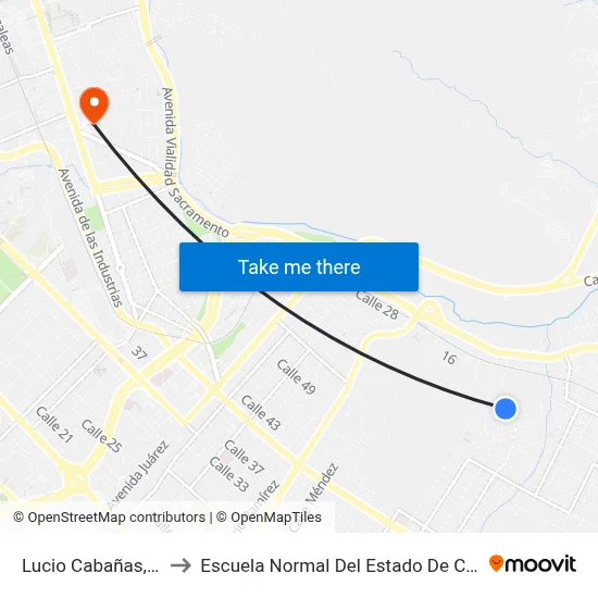 Lucio Cabañas, 4416 to Escuela Normal Del Estado De Chihuahua map