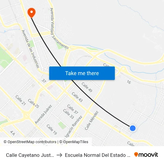 Calle Cayetano Justiniani, 205 to Escuela Normal Del Estado De Chihuahua map