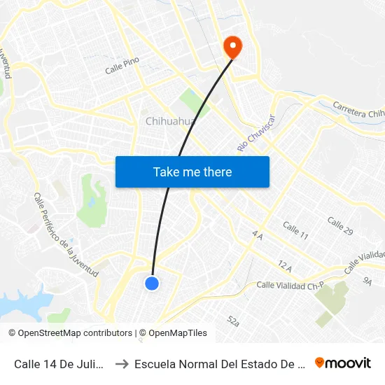 Calle 14 De Julio, 3402 to Escuela Normal Del Estado De Chihuahua map