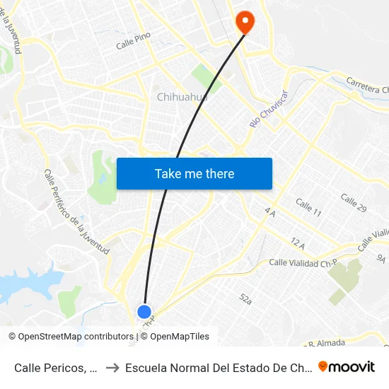 Calle Pericos, 1102 to Escuela Normal Del Estado De Chihuahua map