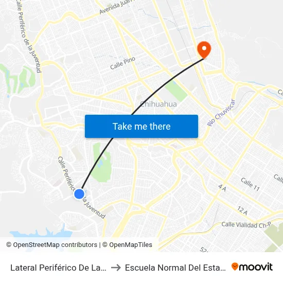Lateral Periférico De La Juventud, 3100 to Escuela Normal Del Estado De Chihuahua map