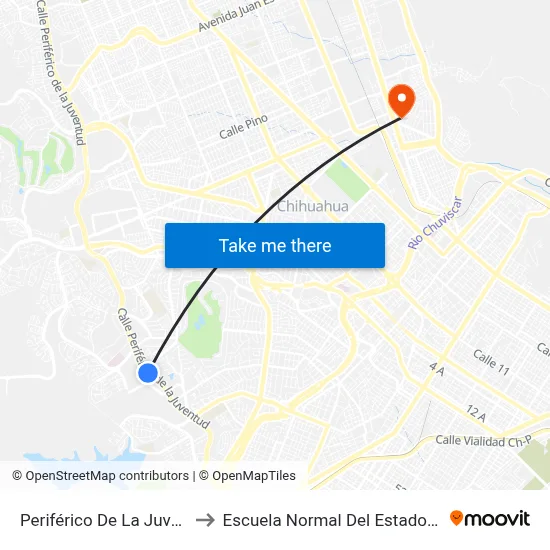 Periférico De La Juventud, 3400 to Escuela Normal Del Estado De Chihuahua map