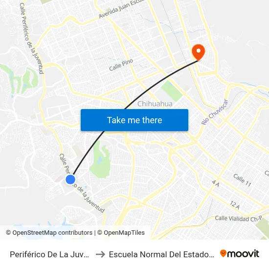 Periférico De La Juventud, 6104 to Escuela Normal Del Estado De Chihuahua map