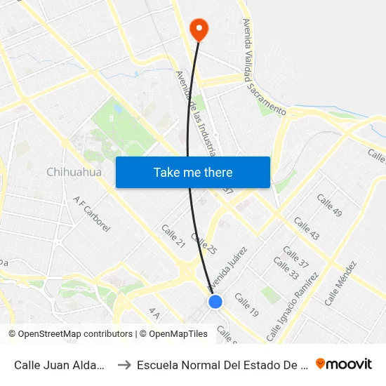 Calle Juan Aldama, 901 to Escuela Normal Del Estado De Chihuahua map