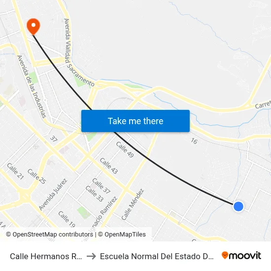 Calle Hermanos Ruiz, 112 to Escuela Normal Del Estado De Chihuahua map