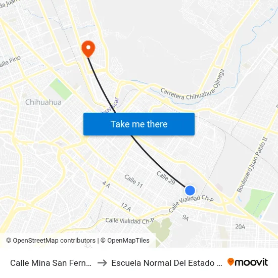 Calle Mina San Fernando, 2335 to Escuela Normal Del Estado De Chihuahua map