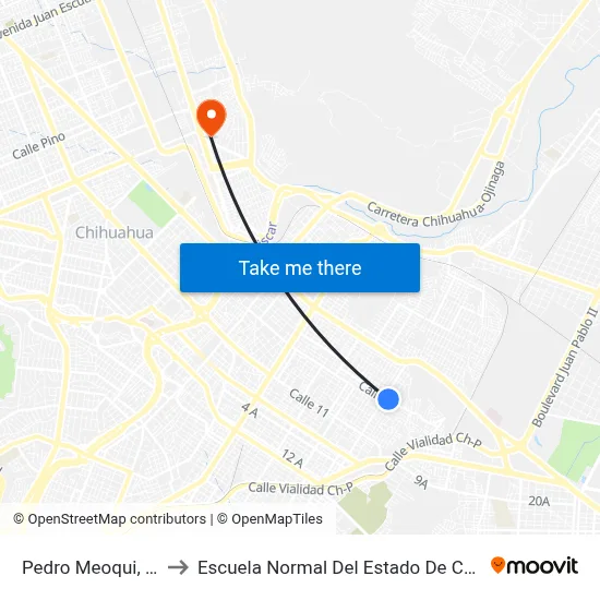 Pedro Meoqui, 2718 to Escuela Normal Del Estado De Chihuahua map
