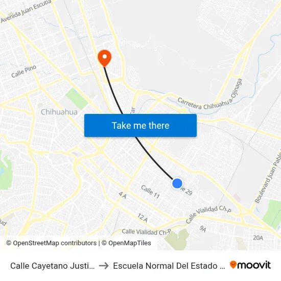 Calle Cayetano Justiniani, 2901 to Escuela Normal Del Estado De Chihuahua map