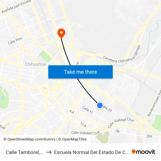 Calle Tamborel, 2109 to Escuela Normal Del Estado De Chihuahua map