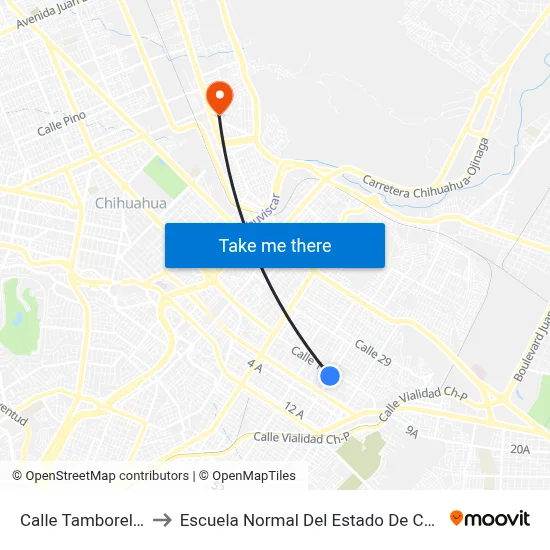 Calle Tamborel, 905 to Escuela Normal Del Estado De Chihuahua map