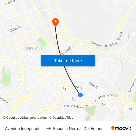 Avenida Independencia, 4607 to Escuela Normal Del Estado De Chihuahua map