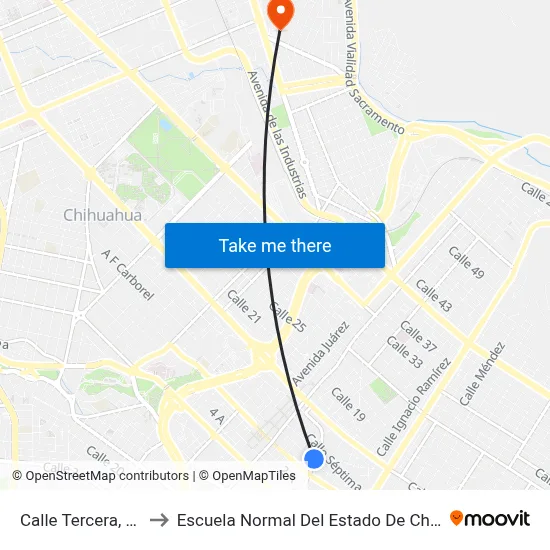 Calle Tercera, 1604 to Escuela Normal Del Estado De Chihuahua map