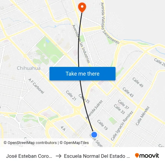 José Esteban Coronado, 720 to Escuela Normal Del Estado De Chihuahua map