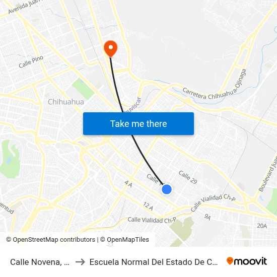 Calle Novena, 4805 to Escuela Normal Del Estado De Chihuahua map