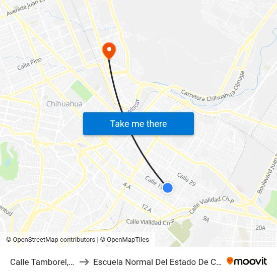 Calle Tamborel, 1106 to Escuela Normal Del Estado De Chihuahua map