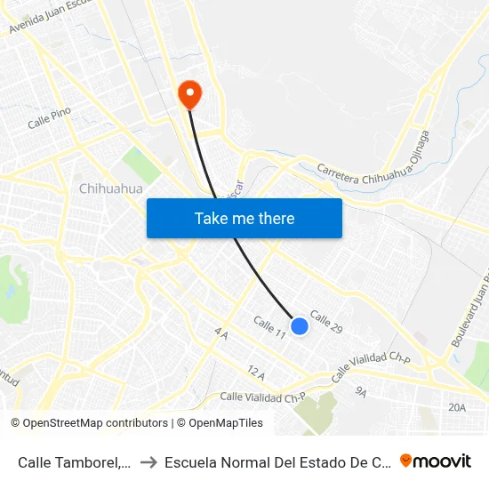 Calle Tamborel, 2112 to Escuela Normal Del Estado De Chihuahua map