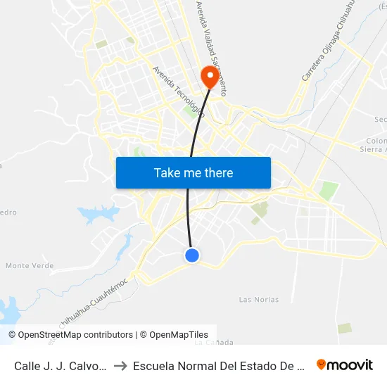 Calle J. J. Calvo, 7821 to Escuela Normal Del Estado De Chihuahua map