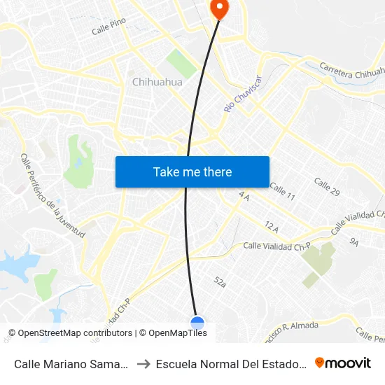 Calle Mariano Samaniego, 7002 to Escuela Normal Del Estado De Chihuahua map