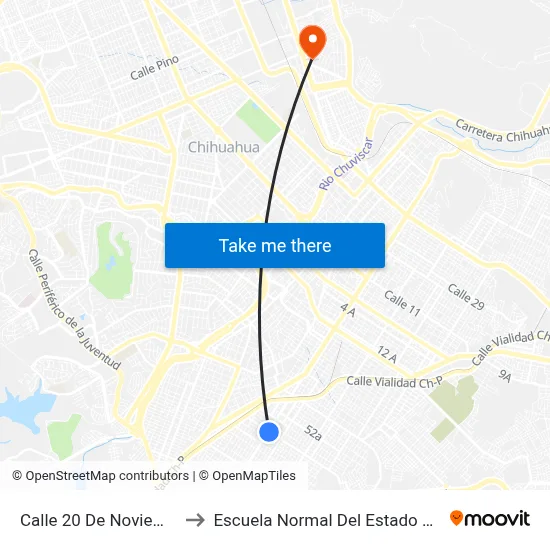 Calle 20 De Noviembre, 5800 to Escuela Normal Del Estado De Chihuahua map