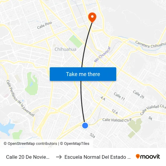 Calle 20 De Noviembre, 4602 to Escuela Normal Del Estado De Chihuahua map