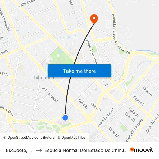 Escudero, 210 to Escuela Normal Del Estado De Chihuahua map