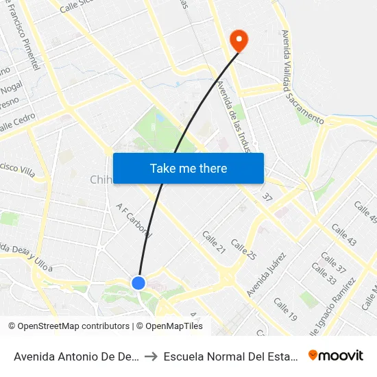 Avenida Antonio De Deza Y Ulloa, 606 to Escuela Normal Del Estado De Chihuahua map
