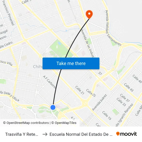 Trasviña Y Retes, 1108 to Escuela Normal Del Estado De Chihuahua map