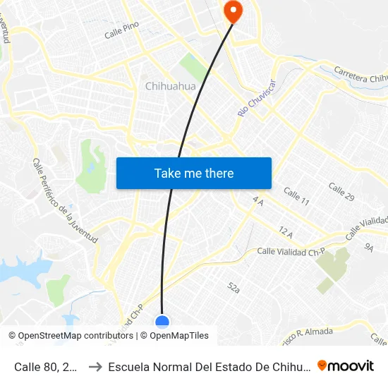 Calle 80, 2011 to Escuela Normal Del Estado De Chihuahua map